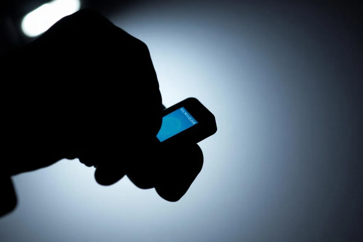 GPS-Tracking-Gerät in Hand mit dramatischer Beleuchtung