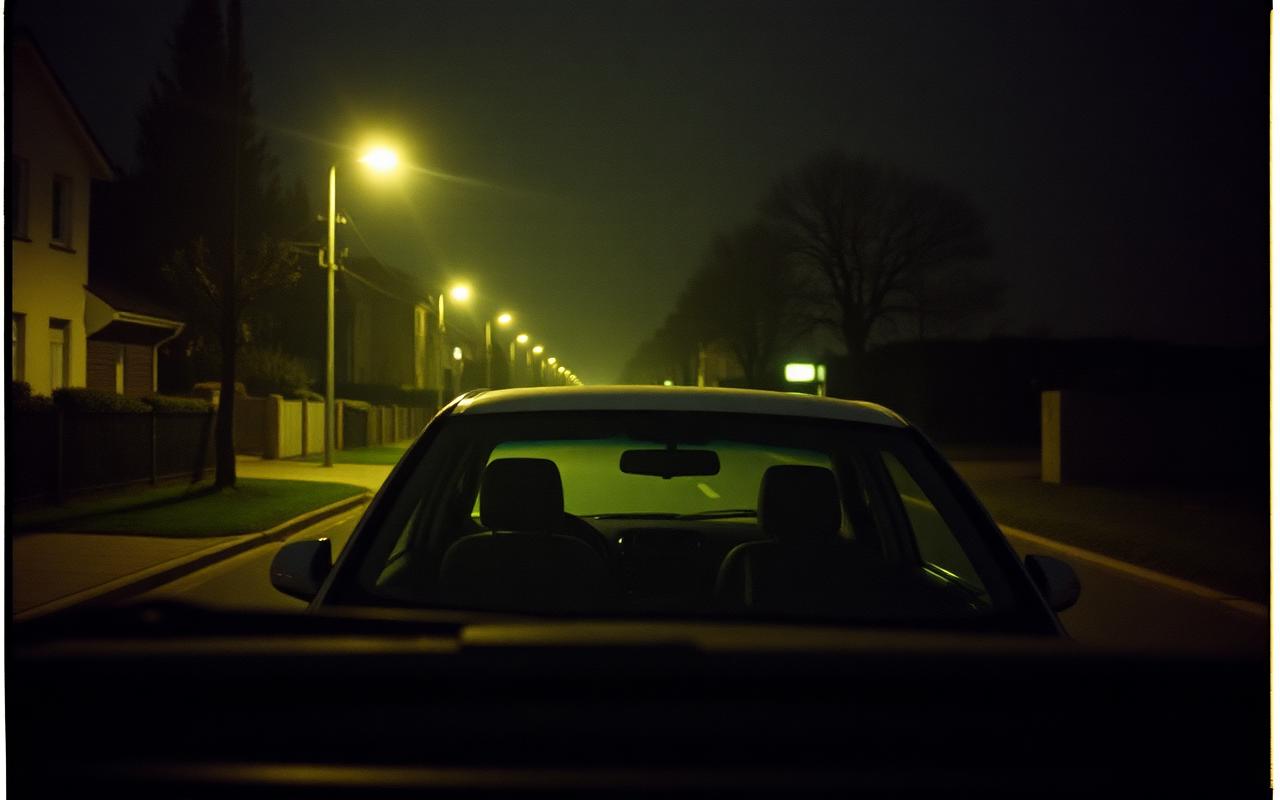 Observation eines Fahrzeugs bei Nacht in einer Wohngegend