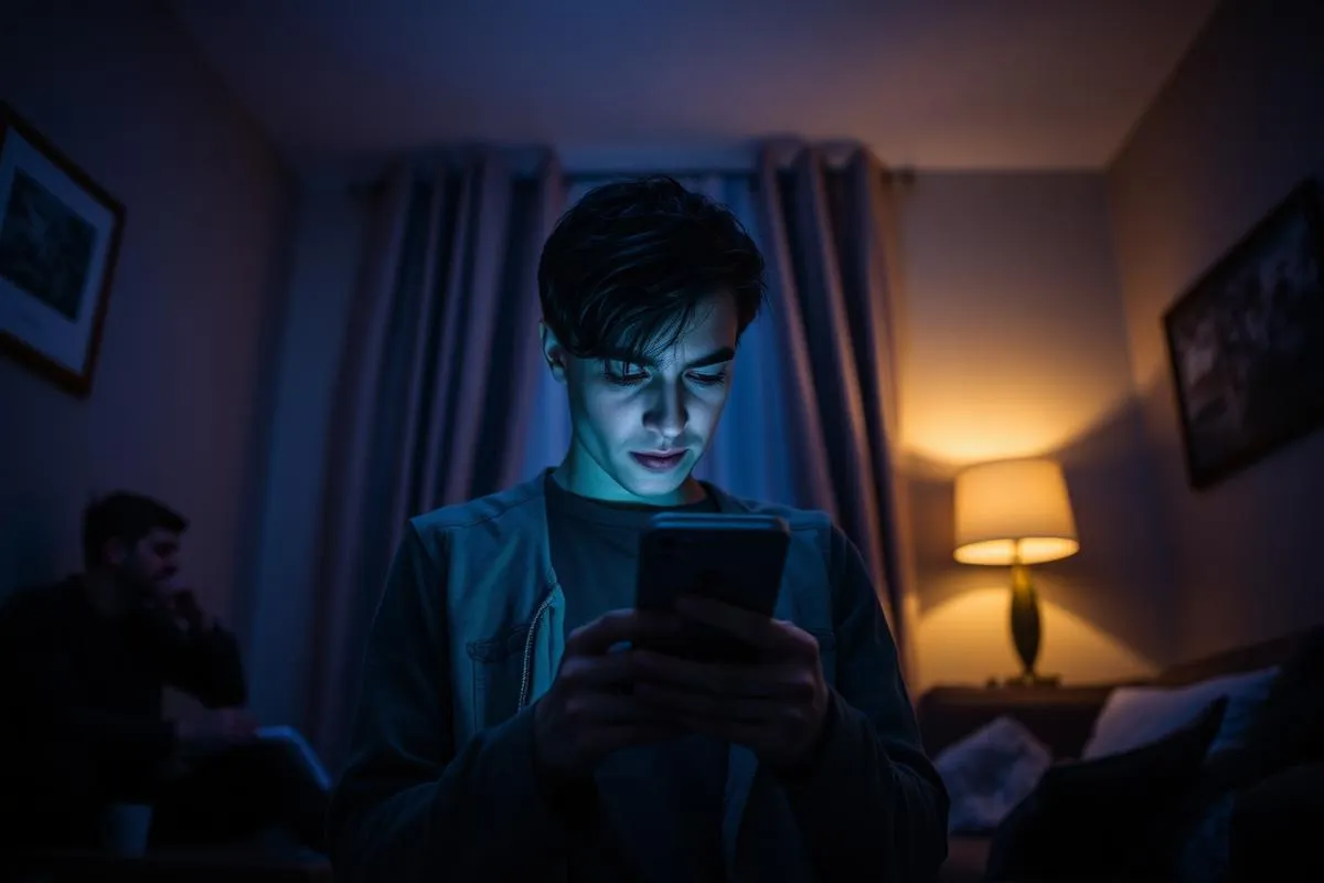 Smartphone mit blockierten Nachrichten in dunkler Umgebung